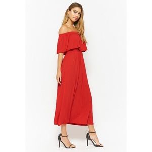 Red Flounce Off-the-shoulder Maxi Dress